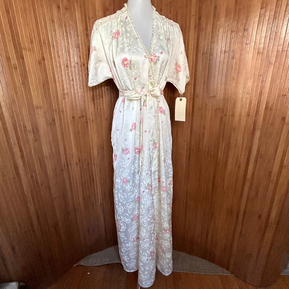 Vintage 70s La Femme de Vanity Fair Floral Robe Peignoir Size 34